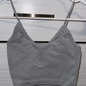 Gray Lace Trim Tank Top